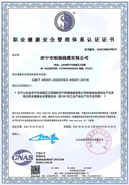 職業健康安全體系證書